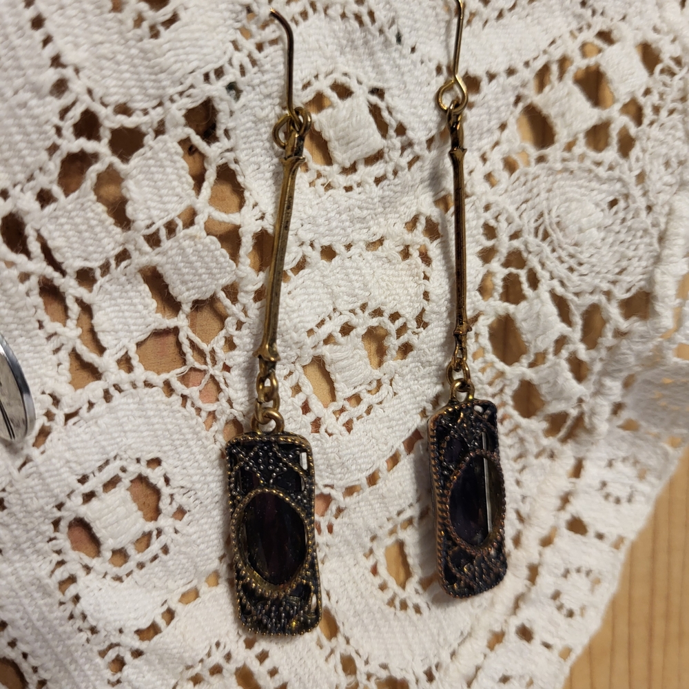 Elegant Purple and Antiqued Gold Dangle Earrings